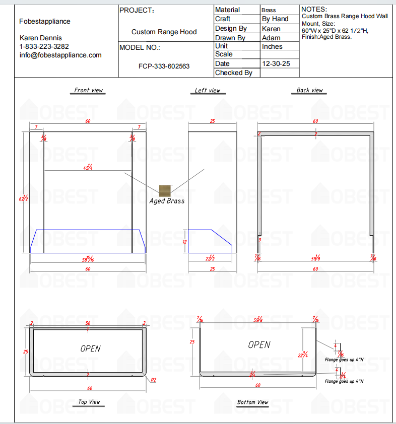 Fobest Custom Metal Range Hood FSS-333 Custom Link for Cammie