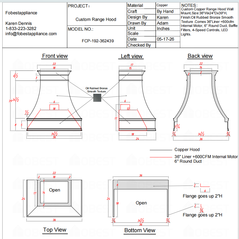 Fobest Custom Range Hood-Custom Link for Christine