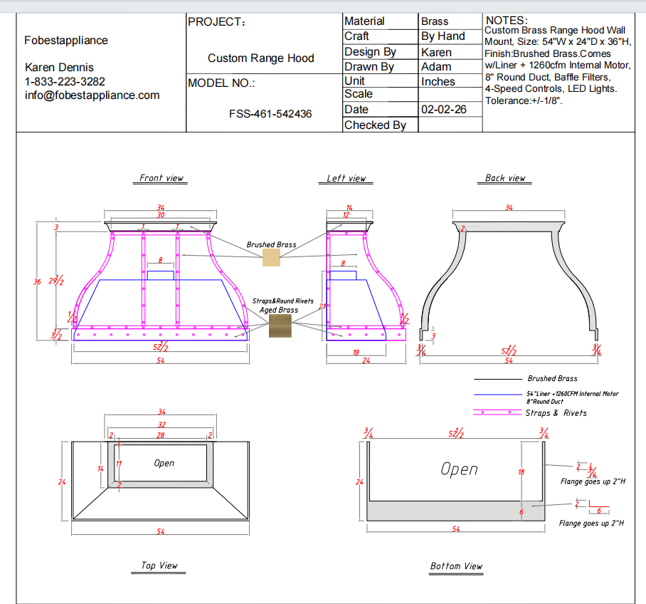FOBEST FSS-461 Custom Range Hood 50% Deposit Custom Link for Jayram Krishnan
