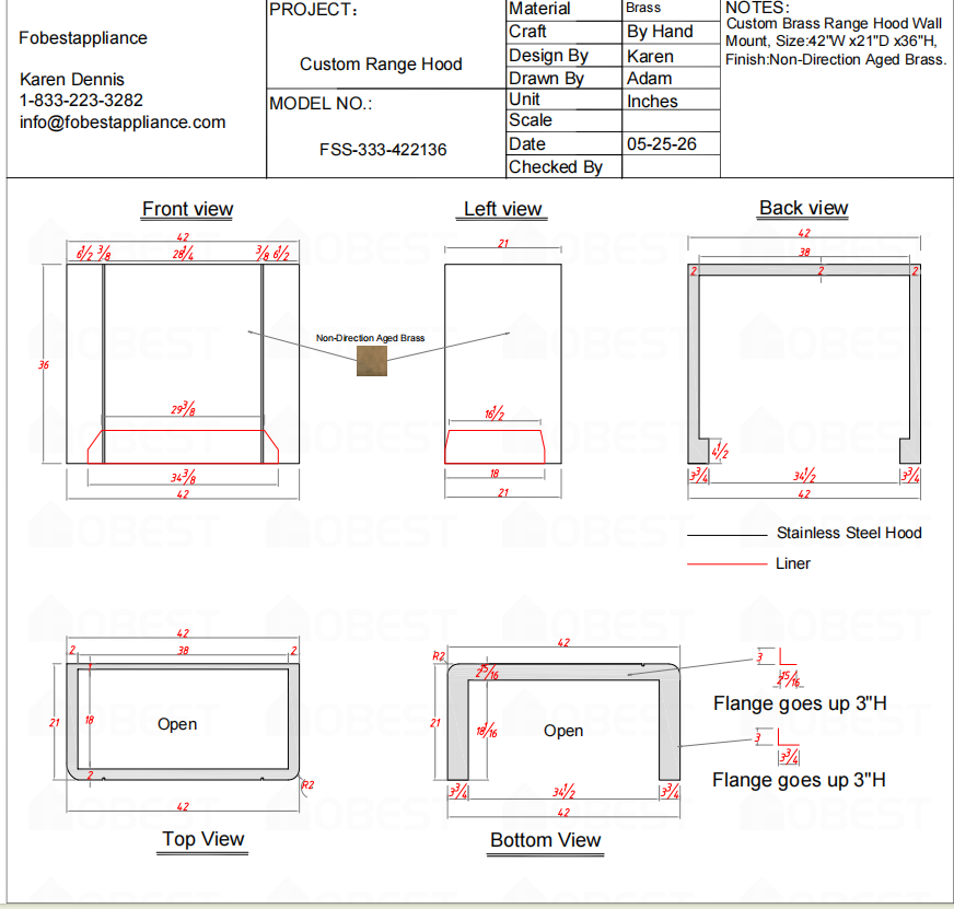 FOBEST Custom FSS-333 Range Hood – Custom Order Link for Eva