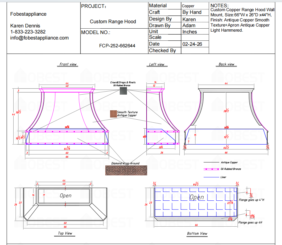 Fobest Custom Range Hood-FCP-252 Custom Link for Eva