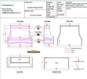 Fobest Custom Range Hood-FCP-201 Oil Rubbed Bronze Metal Range Hood Custom Link for Vinnie