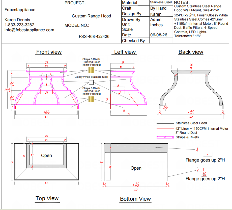 Fobest Custom Range Hood-Custom Link for Janice