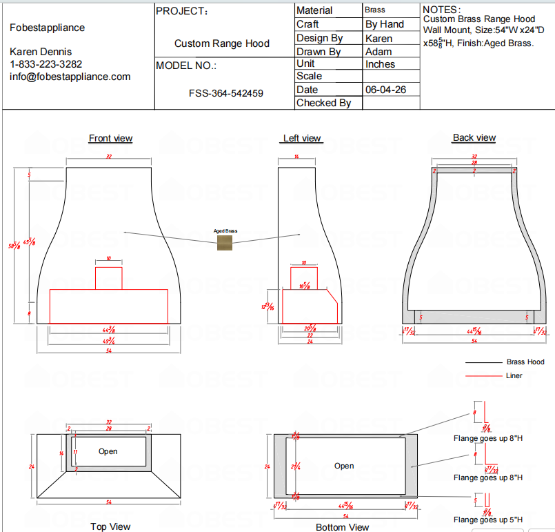 Fobest Custom Range Hood-Custom Link for Amanda
