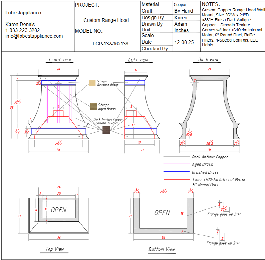 Fobest Custom Metal Range Hood FCP-132 Custom Link for Beth