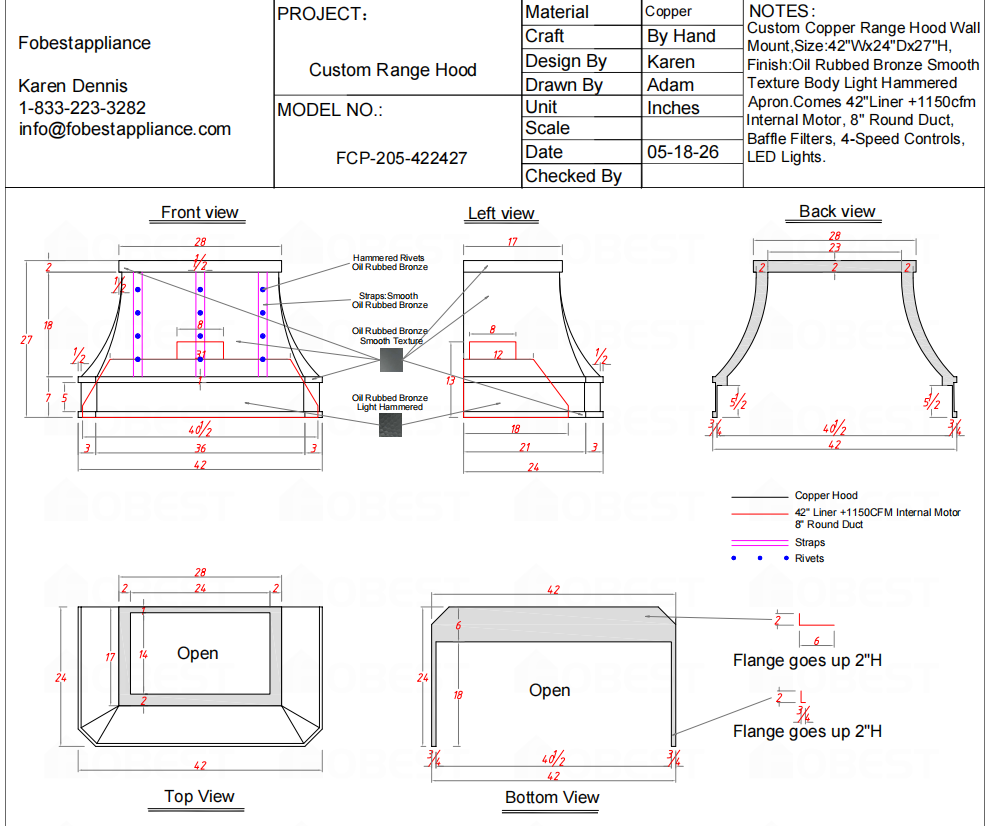 Fobest Custom Range Hood-Custom Link for Lori