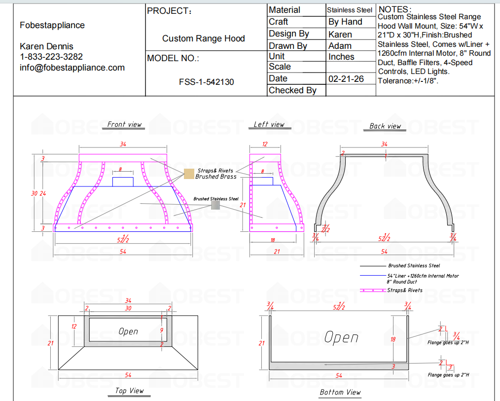 Fobest Custom Range Hood-Custom Link for Ben