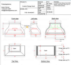 Fobest Custom Range Hood-FSS-194 Brass Metal Range Hood Custom Link for Gianna