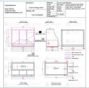 Fobest Custom Metal Range Hood FSS-154 - Custom Link for Ashley Fontenot