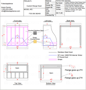 Fobest Custom Range Hood-FSS-358 Stainless Steel Range Hood  Metal Range Hood Custom Link for Robert