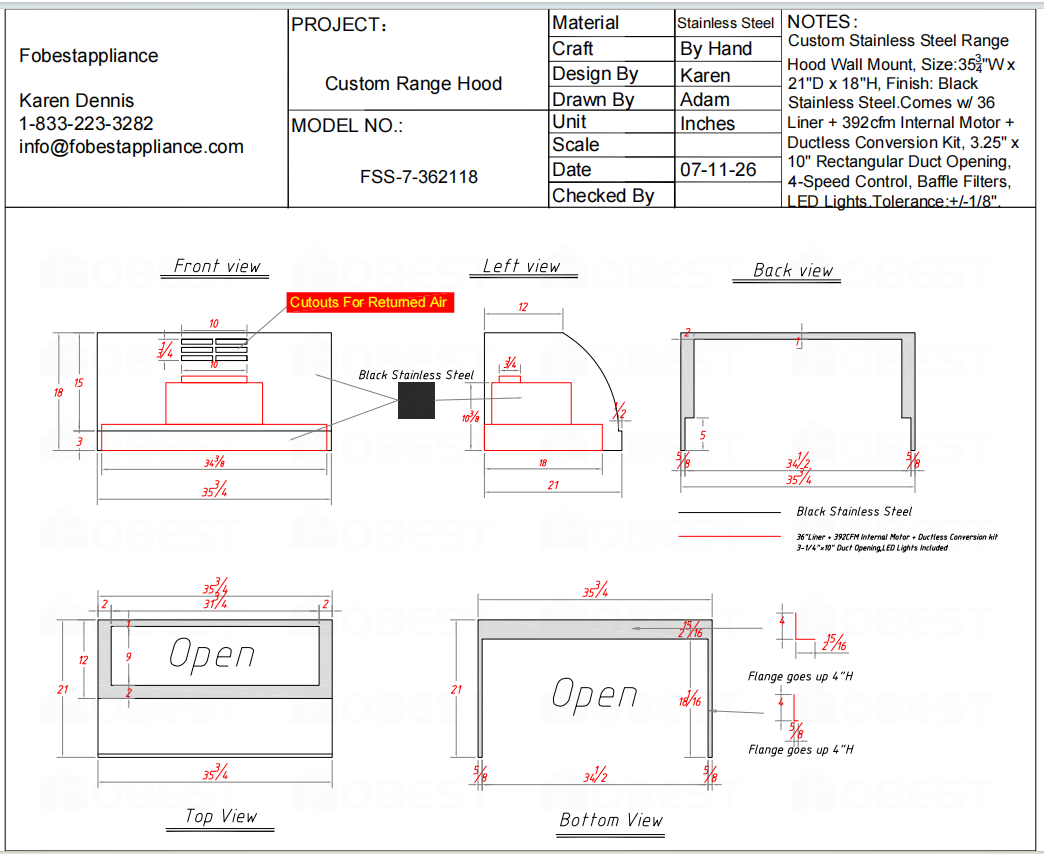 Fobest Custom Range Hood-FSS-7 Stainless Steel Range Hood  Metal Range Hood Custom Link