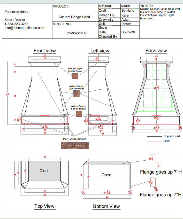 Fobest Custom Range Hood-Custom Link for Damon