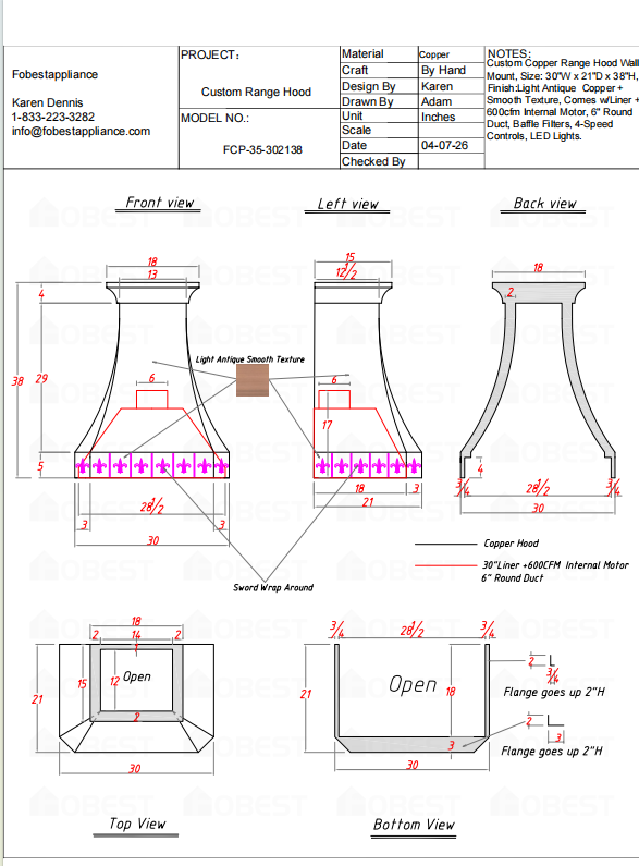 Fobest Custom Range Hood-Custom Link Ray