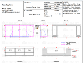 Fobest Custom Metal Range Hood FSS-147 - Custom Link for Dina Bandman