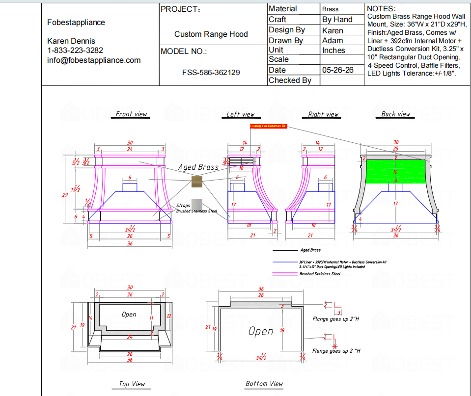 FOBEST Custom Range Hood-Custom Link for Eva