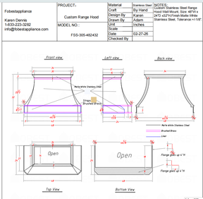 Fobest Custom Range Hood-FSS-305 Custom Link for Terry