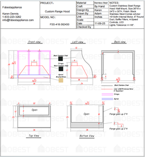 Fobest Custom Metal Range Hood FSS-418 - Custom Link for Cindy
