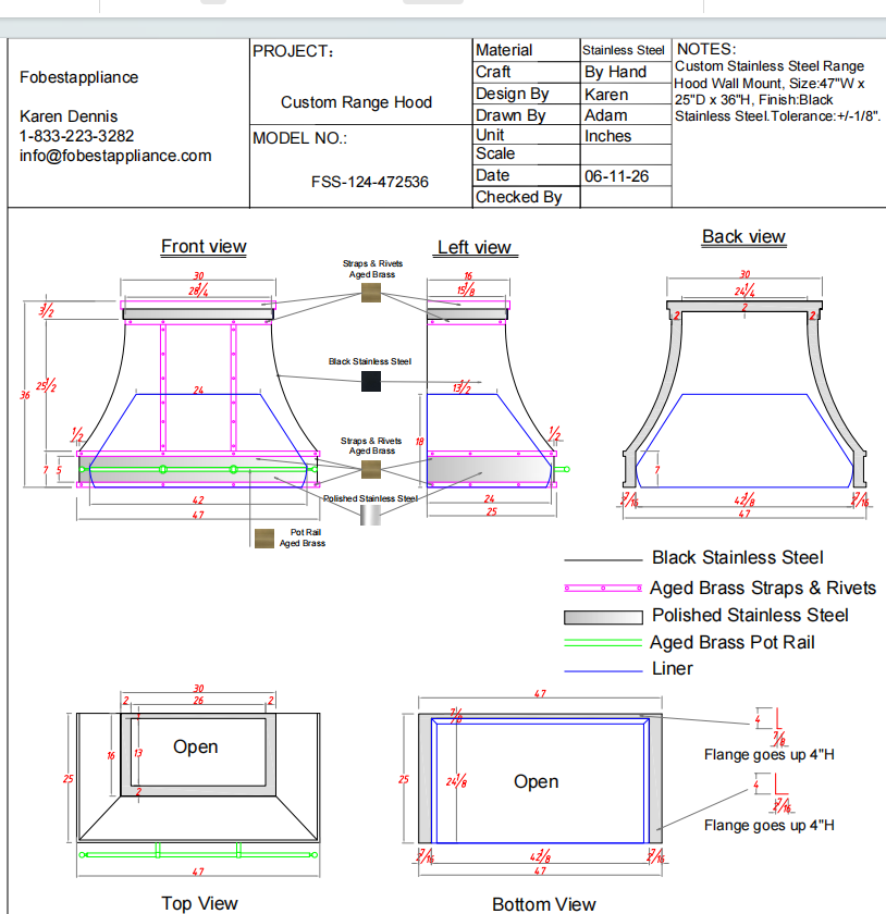 Fobest Custom Range Hood-Custom Link for Preeti
