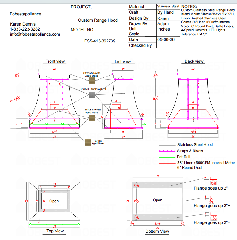 Fobest Custom Range Hood-Custom Link for Tara