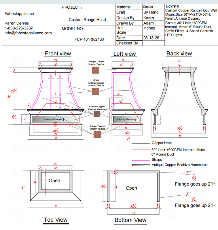 Fobest Custom Range Hood-FCP-101  Copper Range Hood  Metal Range Hood Custom Link