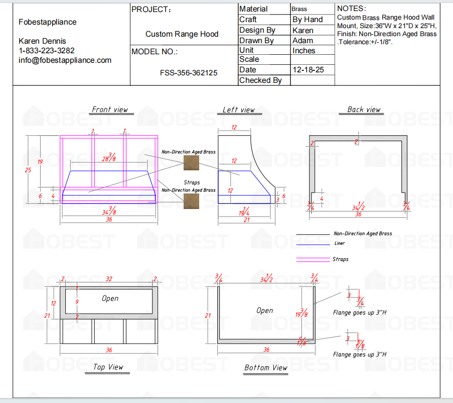 Fobest Custom Metal Range Hood FSS-356 Custom Link for Alexis 