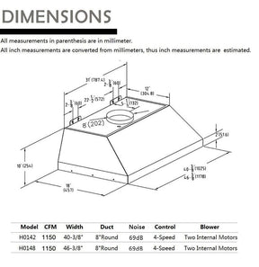 Fobest 42 inch 1150CFM Built-In Stainless Steel Range Hood Insert with LED lights (Free Expedited Shipping)-F0142 - -Fobest Appliance
