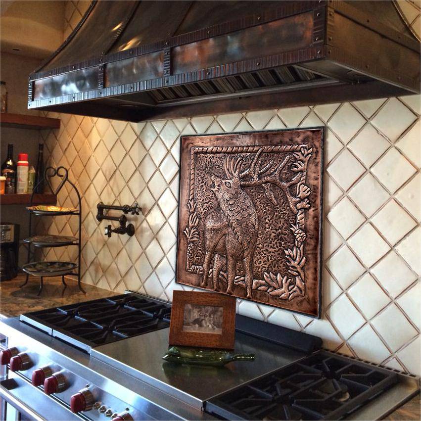Fobest Handmade Copper Backsplash Kitchen Backsplash Wall Art Deer Design-BK7