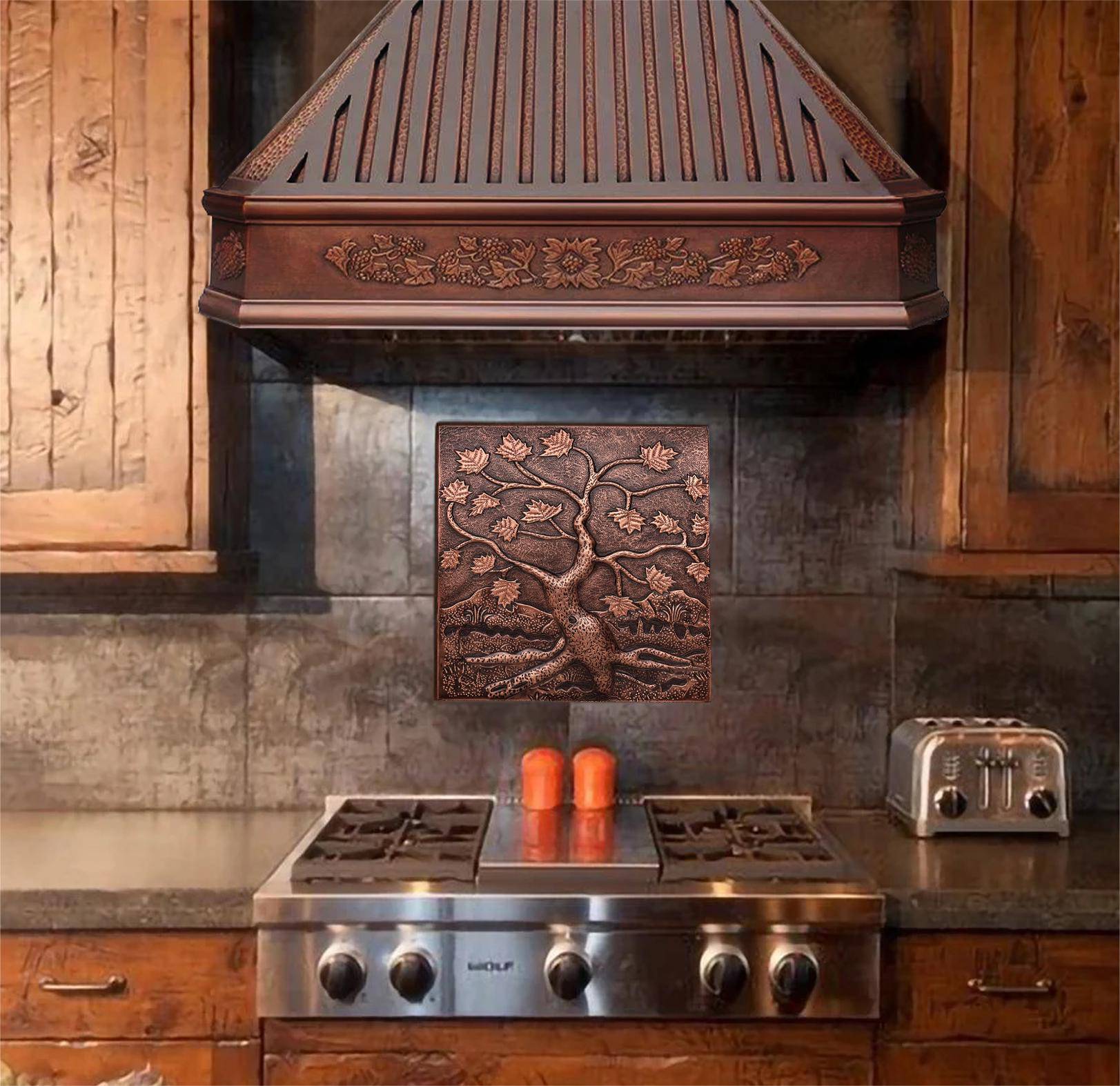 Fobest Handmade Copper Backsplash Kitchen Backsplash Wall Art Tree Design-BK1
