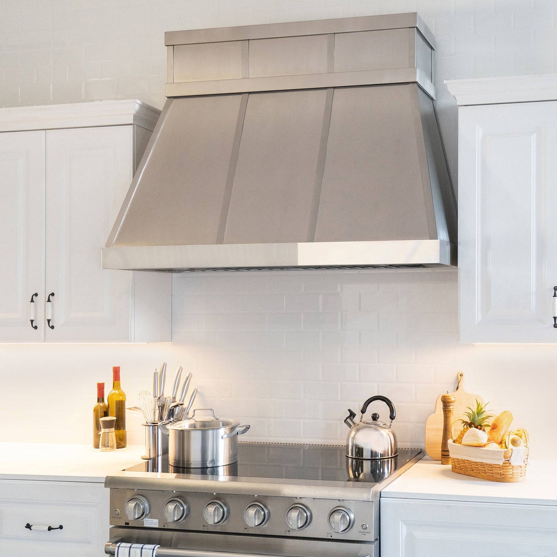 Black Range Hood Slopped Wood With Strapped Molding for Kitchen 30 36 42 48  Wide 