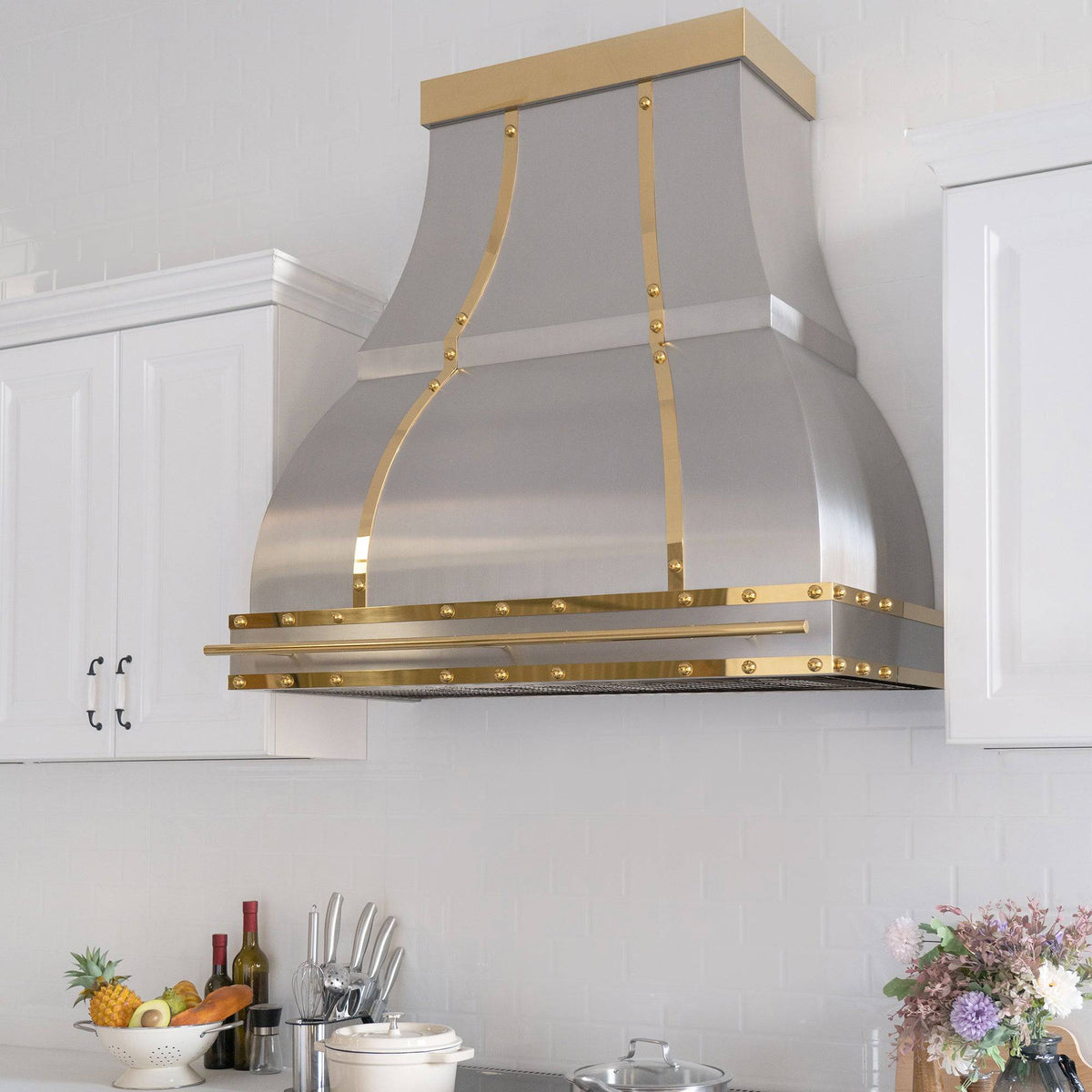 Fobest stainless steel range hood with brass accent