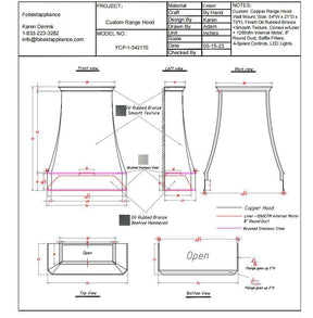 Fobest Custom Link for FCP-1 (54"W x 21"D x 70"H) - Copper Range Hood-Fobest Appliance