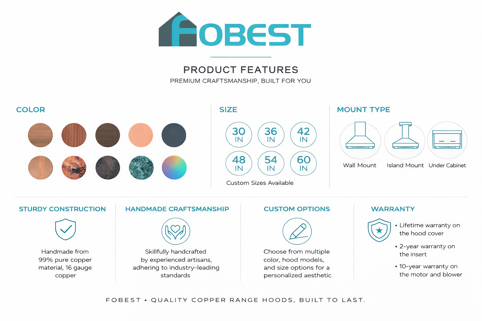 Fobest Custom Copper Range Hood with Box Design FCP-68